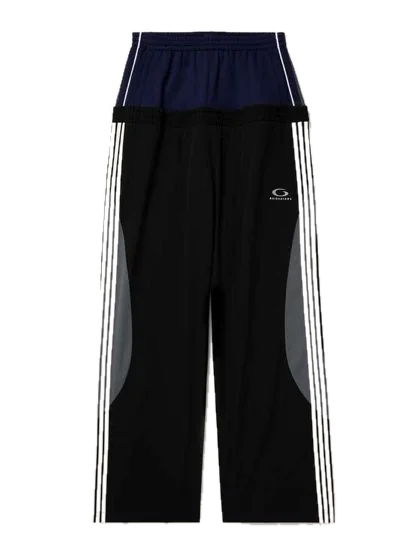BALENCIAGA Wide-Leg Layered Striped Tech-Jersey and Shell Track Pants