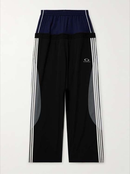 BALENCIAGA Wide-Leg Layered Striped Tech-Jersey and Shell Track Pants