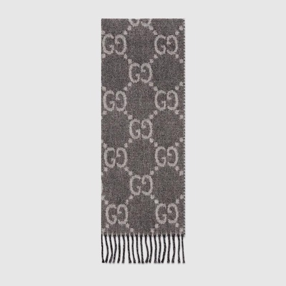 GUCCI Fringed jacquard-knit cashmere scarf