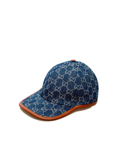 GUCCI Leather-Trimmed Logo-Jacquard Denim Baseball Cap