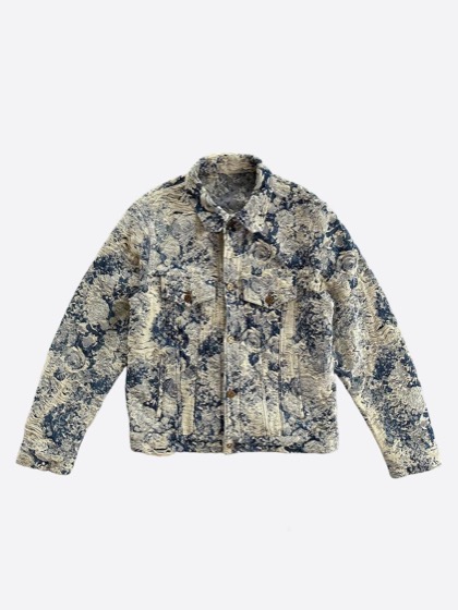 Louis Vuitton Blue Floral Distressed Denim Jacket
