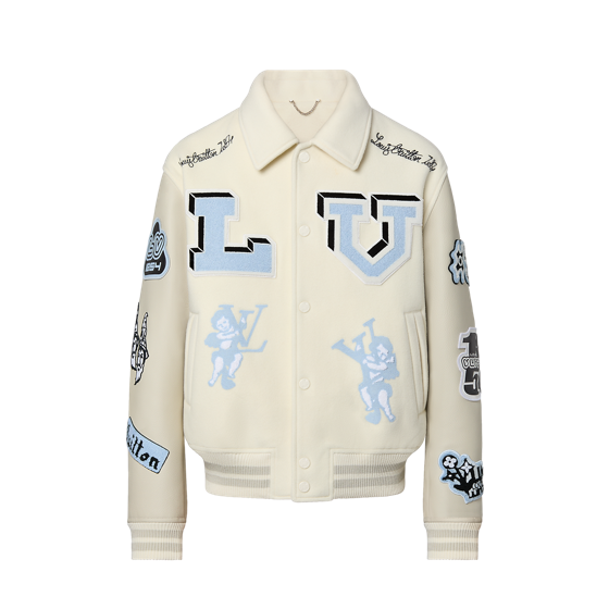 Multi-Patches Mixed Leather Varsity Blouson