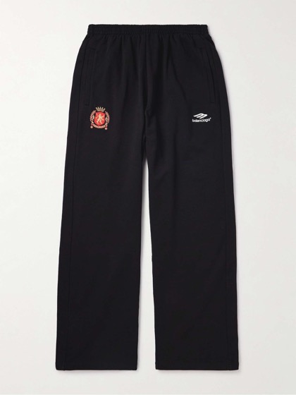 Wide-Leg Logo-Embroidered Cotton-Jersey Sweatpants