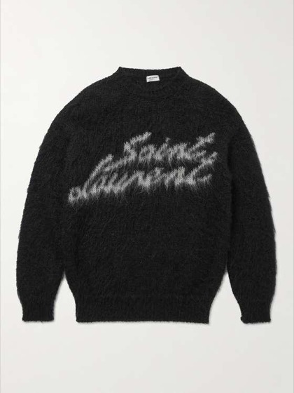 YSL Yves Saint Laurent Logo-Intarsia Mohair-Blend Sweater